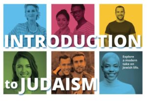 Introduction to Judaism image featuring people on a multicolored background